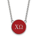 Sterling Silver Rhodium-plated LogoArt Chi Omega Sorority Greek Letters Large Color Enamel Pendant 18 inch Necklace