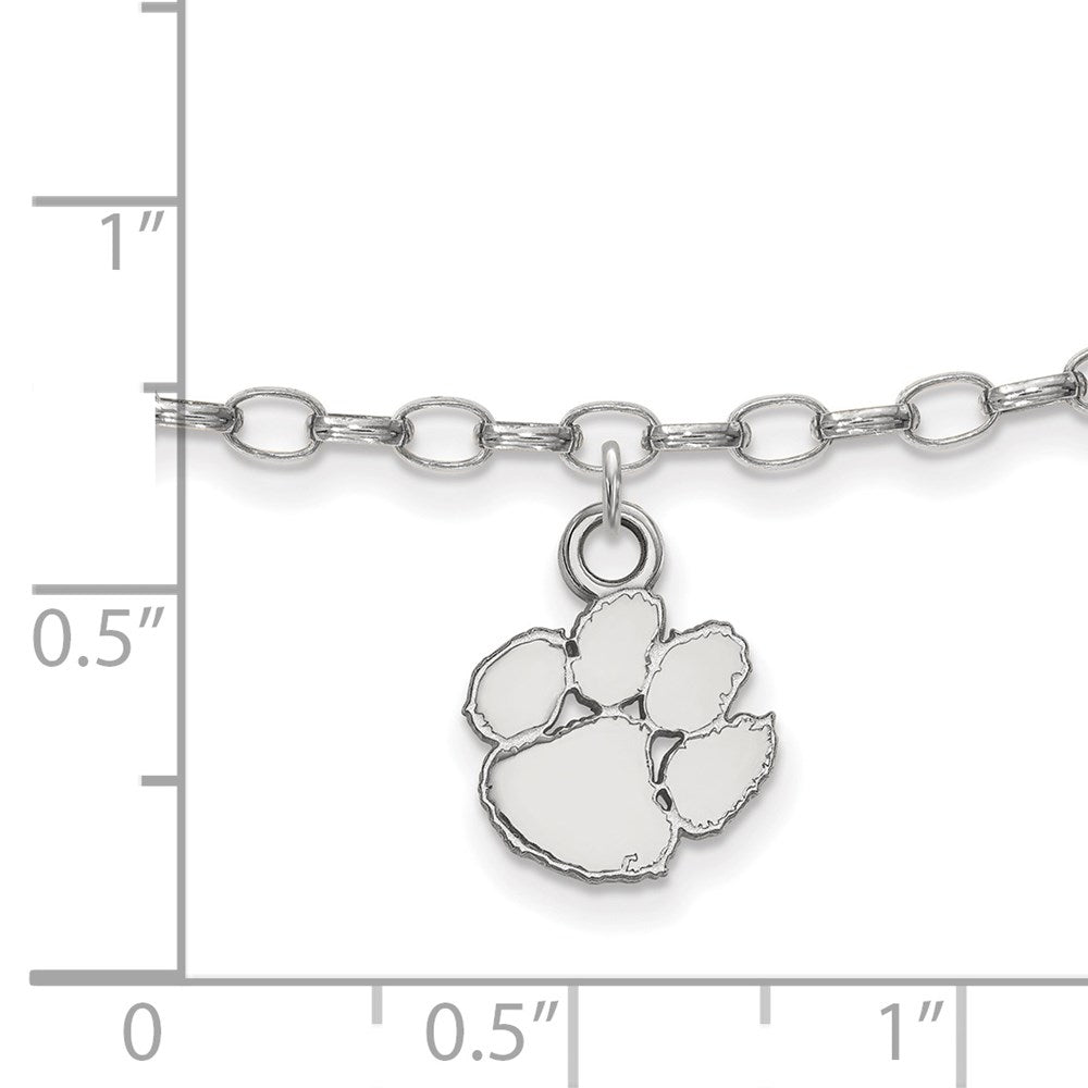 Sterling Silver Rhodium-plated LogoArt Clemson University Tiger Paw 9 inch Anklet