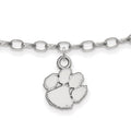 Sterling Silver Rhodium-plated LogoArt Clemson University Tiger Paw 9 inch Anklet