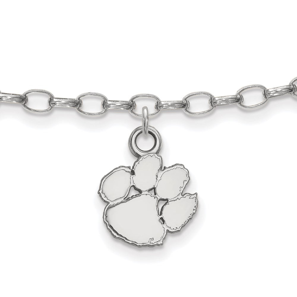 Sterling Silver Rhodium-plated LogoArt Clemson University Tiger Paw 9 inch Anklet