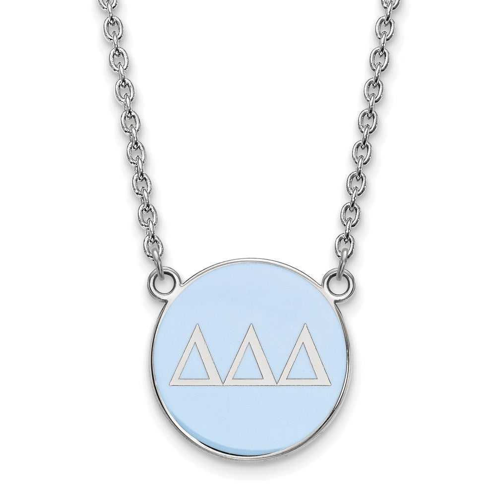 Sterling Silver Rhodium-plated LogoArt Delta Delta Delta Sorority Greek Letters Large Color Enamel Pendant 18 inch Necklace
