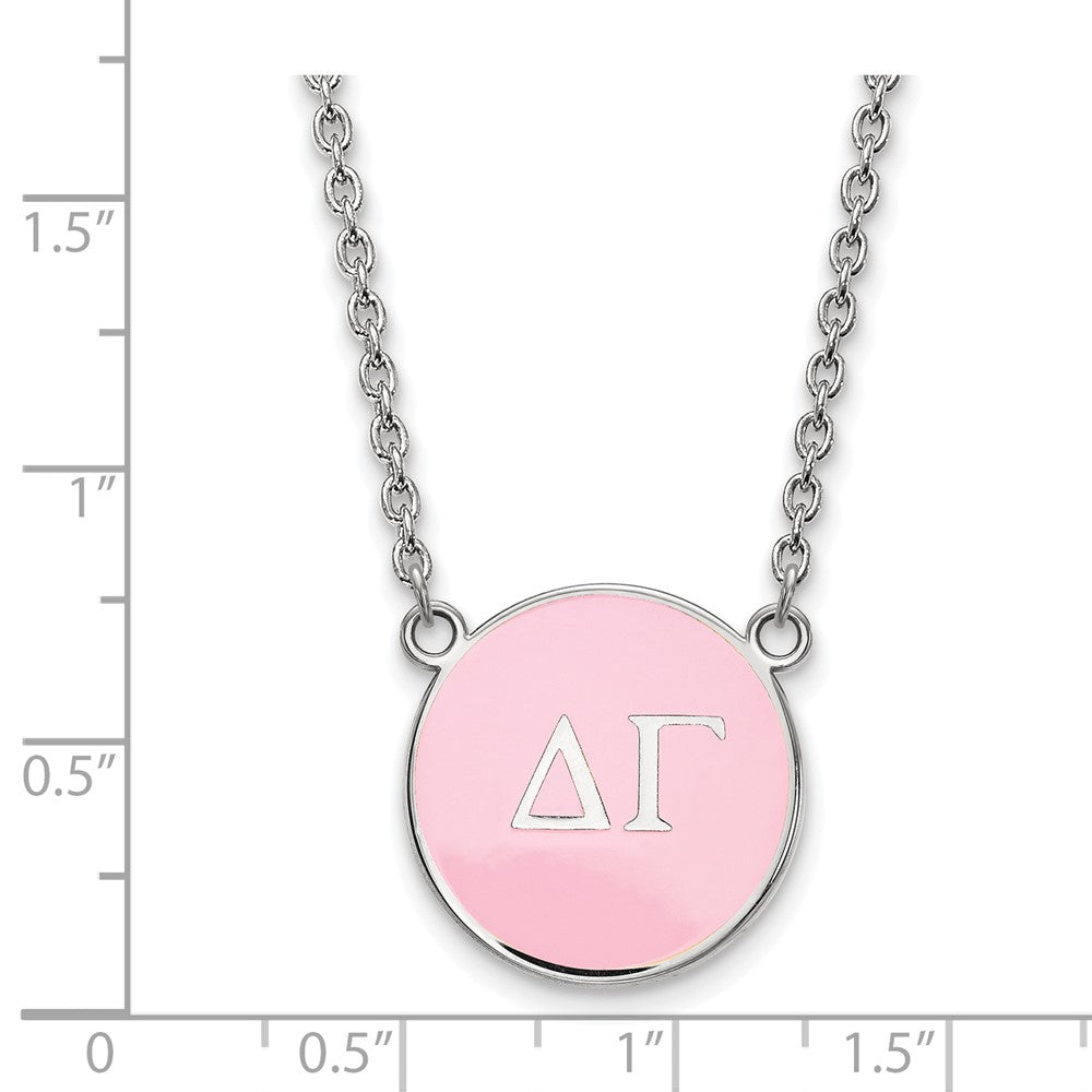Sterling Silver Rhodium-plated LogoArt Delta Gamma Sorority Greek Letters Large Color Enamel Pendant 18 inch Necklace