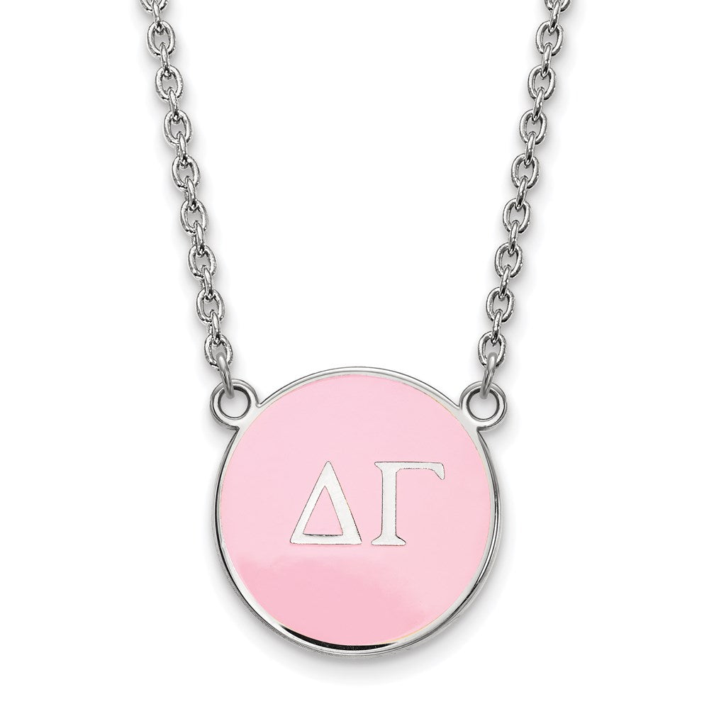 Sterling Silver Rhodium-plated LogoArt Delta Gamma Sorority Greek Letters Large Color Enamel Pendant 18 inch Necklace