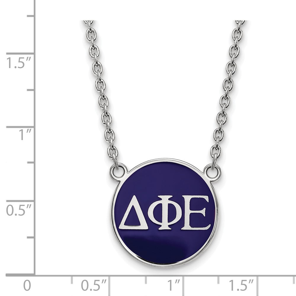 Sterling Silver Rhodium-plated LogoArt Delta Phi Epsilon Sorority Greek Letters Large Color Enamel Pendant 18 inch Necklace