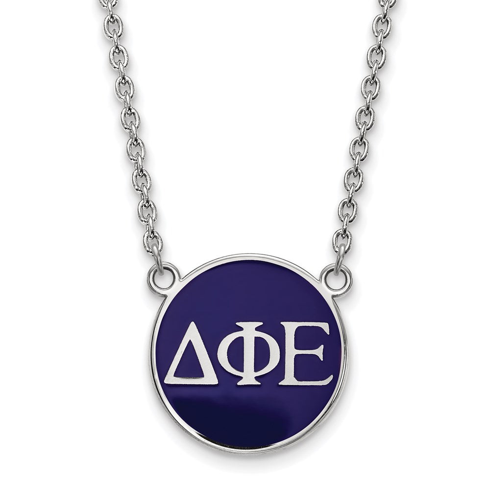 Sterling Silver Rhodium-plated LogoArt Delta Phi Epsilon Sorority Greek Letters Large Color Enamel Pendant 18 inch Necklace