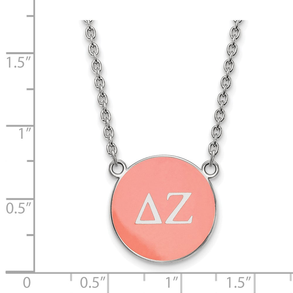 Sterling Silver Rhodium-plated LogoArt Delta Zeta Sorority Greek Letters Large Color Enamel Pendant 18 inch Necklace