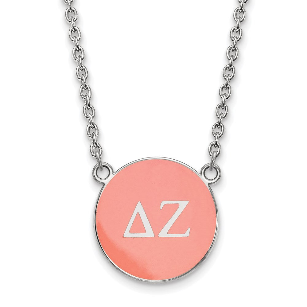 Sterling Silver Rhodium-plated LogoArt Delta Zeta Sorority Greek Letters Large Color Enamel Pendant 18 inch Necklace