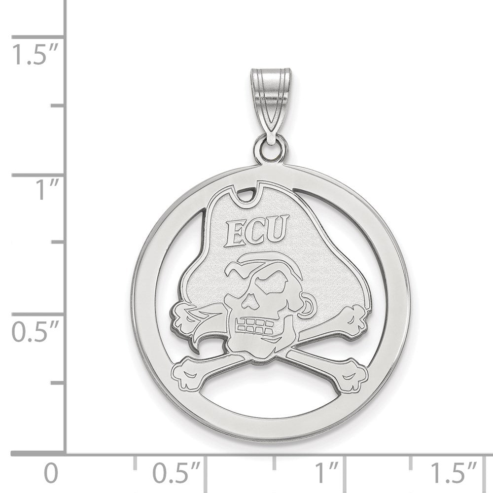 Sterling Silver Rhodium-plated LogoArt East Carolina University Pirate Large Circle Pendant
