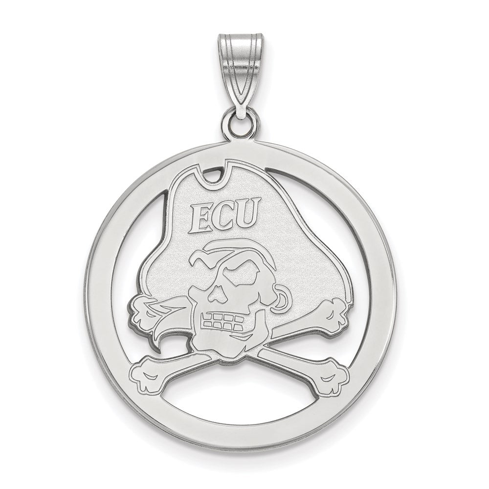 Sterling Silver Rhodium-plated LogoArt East Carolina University Pirate Large Circle Pendant