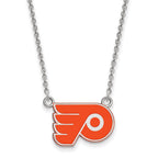 Sterling Silver Rhodium-plated NHL LogoArt Philadelphia Flyers Small Enameled Pendant 18 inch Necklace