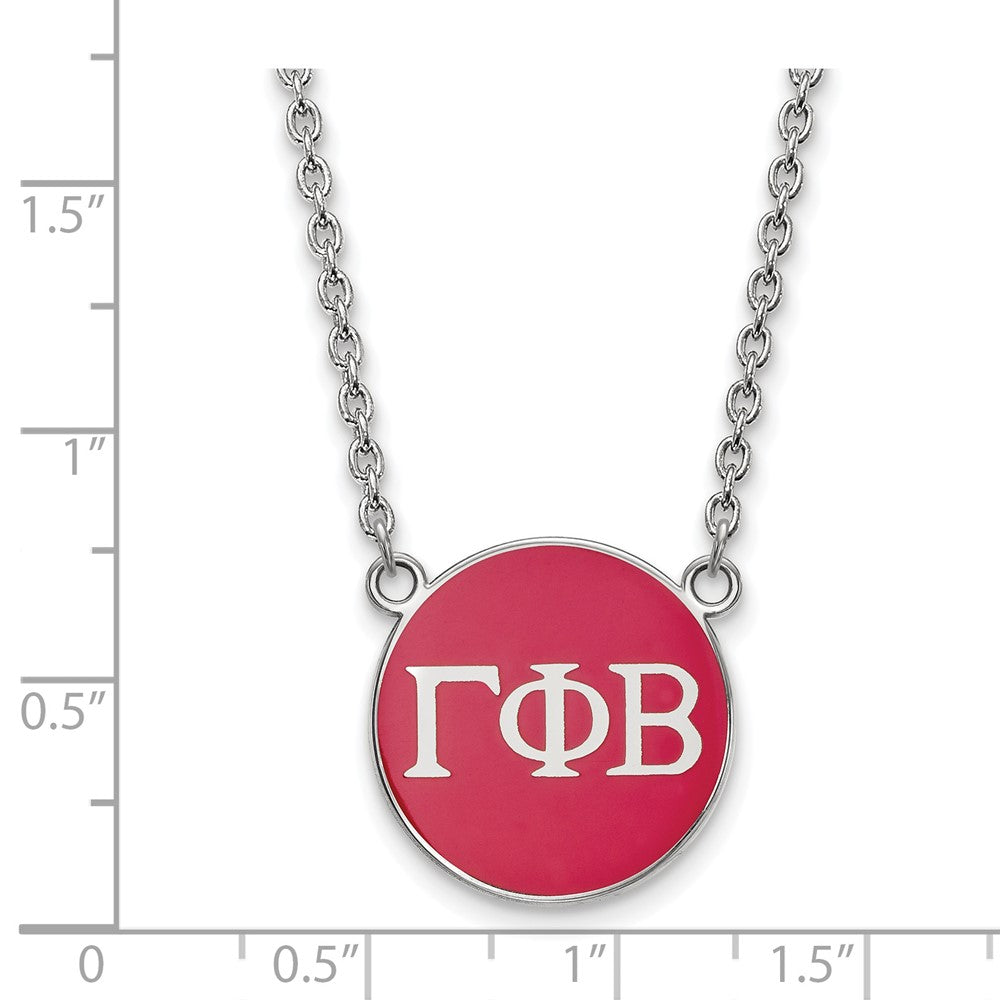 Sterling Silver Rhodium-plated LogoArt Gamma Phi Beta Sorority Greek Letters Large Color Enamel Pendant 18 inch Necklace