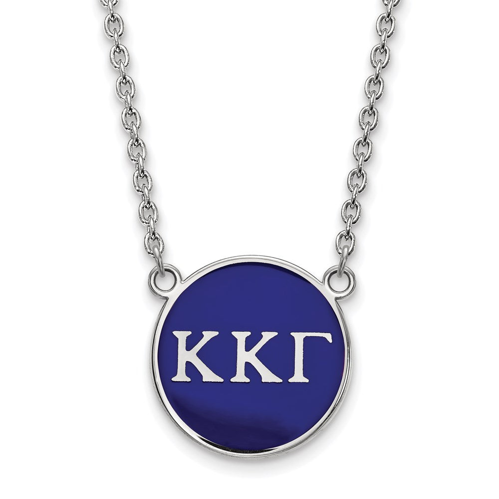 Sterling Silver Rhodium-plated LogoArt Kappa Kappa Gamma Sorority Greek Letters Large Color Enamel Pendant 18 inch Necklace