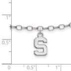 Sterling Silver Rhodium-plated LogoArt Michigan State University Letter S 9-inch Anklet