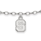 Sterling Silver Rhodium-plated LogoArt North Carolina State University  N-C-S 9-inch Anklet