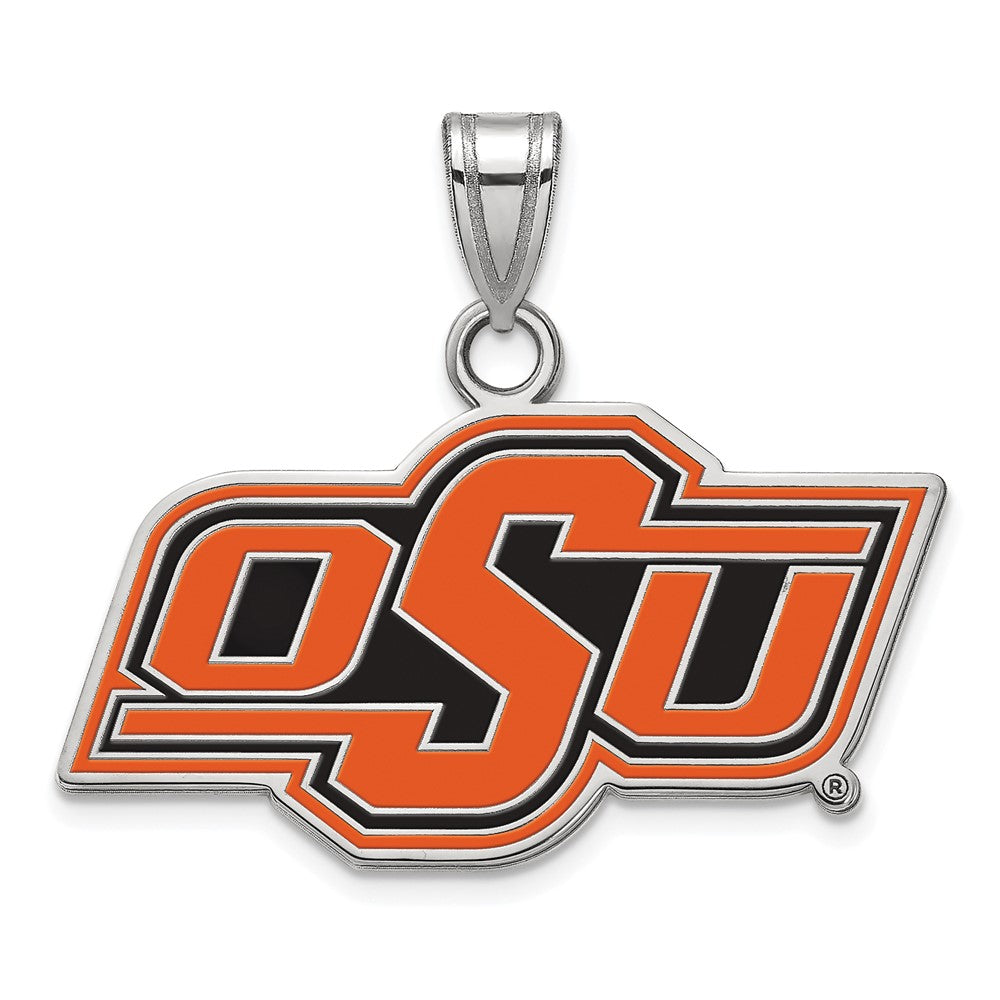 Sterling Silver Rhodium-plated LogoArt Oklahoma State University O-S-U Small Enameled Pendant