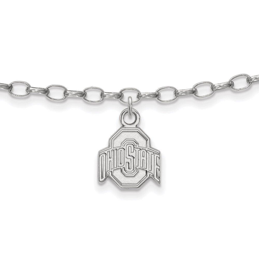 Sterling Silver Rhodium-plated LogoArt The Ohio State University 9 inch Anklet
