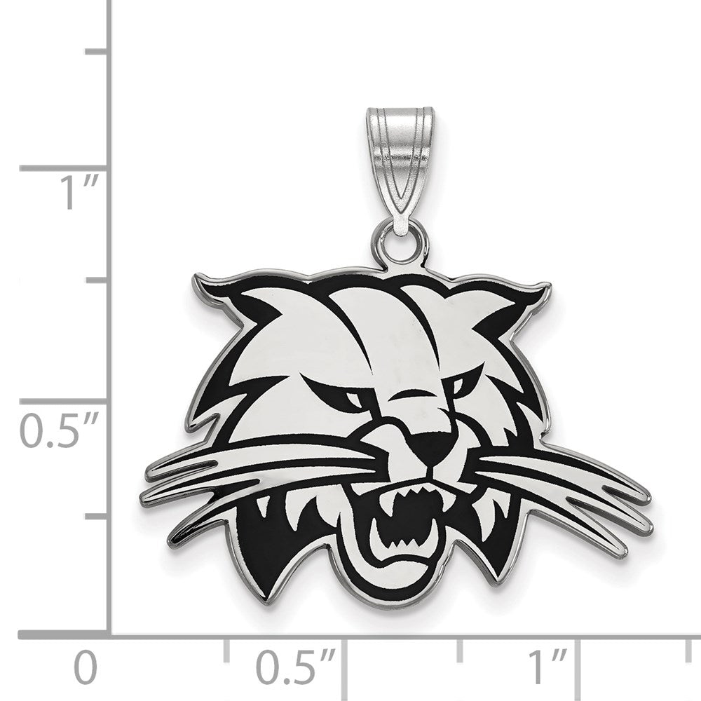 Sterling Silver Rhodium-plated LogoArt Ohio University Bobcat Large Enameled Pendant