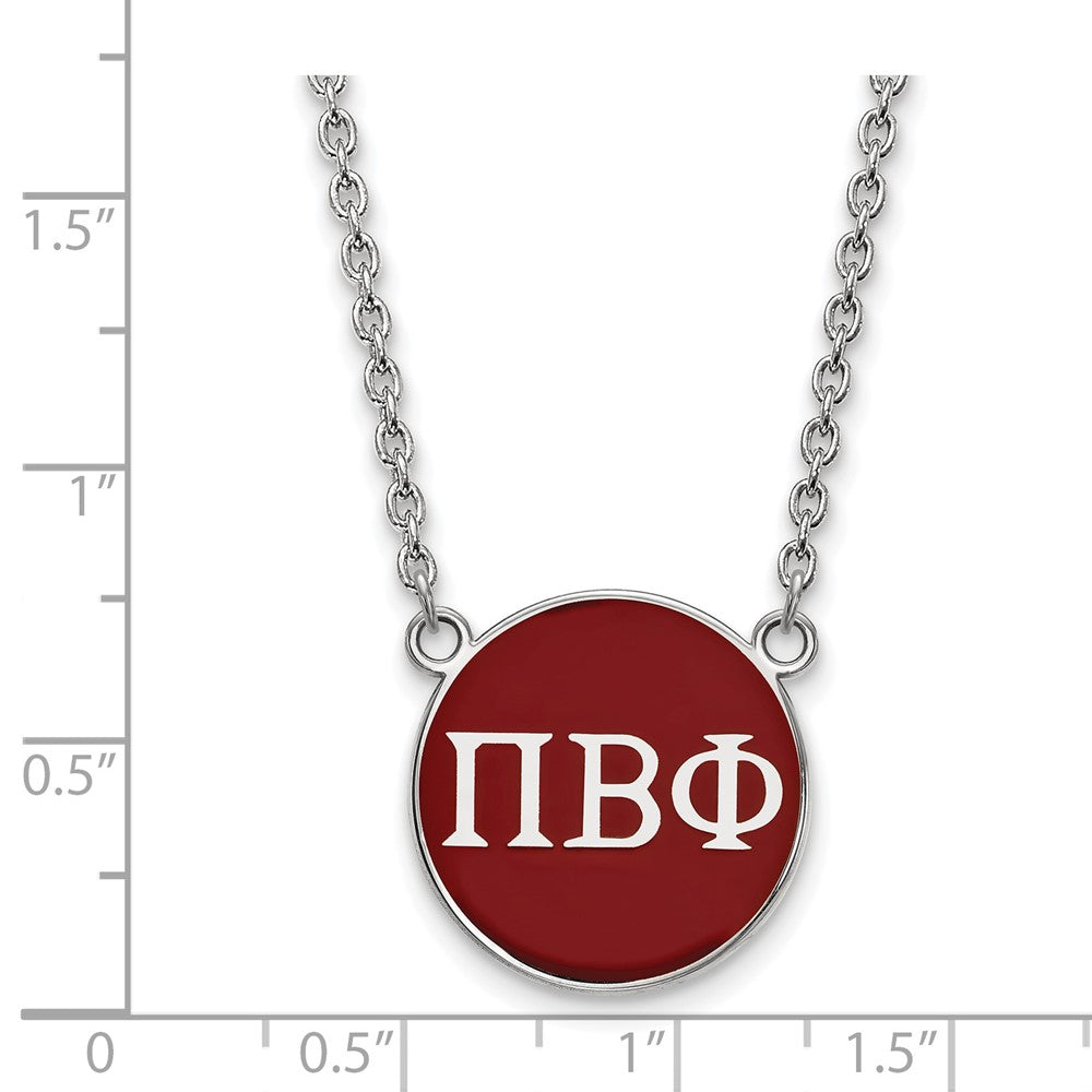 Sterling Silver Rhodium-plated LogoArt Pi Beta Phi Sorority Greek Letters Large Color Enamel Pendant 18 inch Necklace