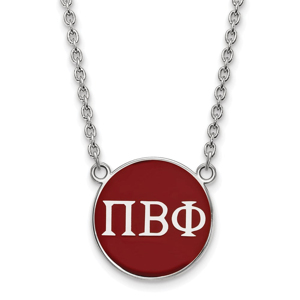 Sterling Silver Rhodium-plated LogoArt Pi Beta Phi Sorority Greek Letters Large Color Enamel Pendant 18 inch Necklace