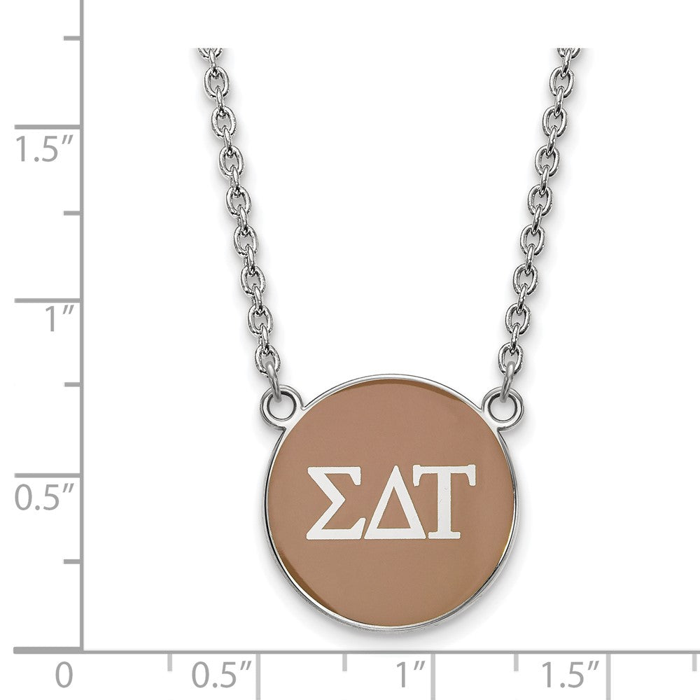 Sterling Silver Rhodium-plated LogoArt Sigma Delta Tau Sorority Greek Letters Large Color Enamel Pendant 18 inch Necklace