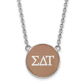 Sterling Silver Rhodium-plated LogoArt Sigma Delta Tau Sorority Greek Letters Large Color Enamel Pendant 18 inch Necklace