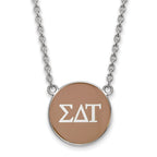 Sterling Silver Rhodium-plated LogoArt Sigma Delta Tau Sorority Greek Letters Large Color Enamel Pendant 18 inch Necklace