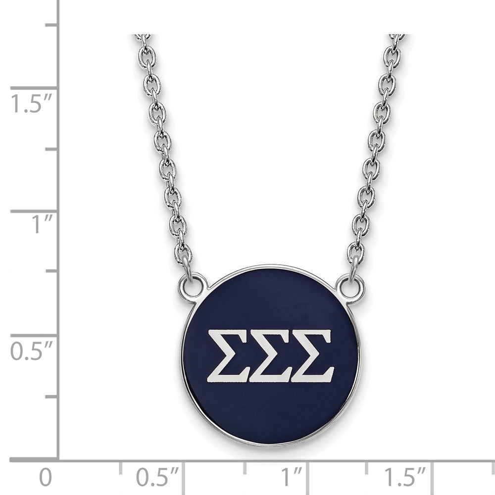 Sterling Silver Rhodium-plated LogoArt Sigma Sigma Sigma Sorority Greek Letters Large Color Enamel Pendant 18 inch Necklace