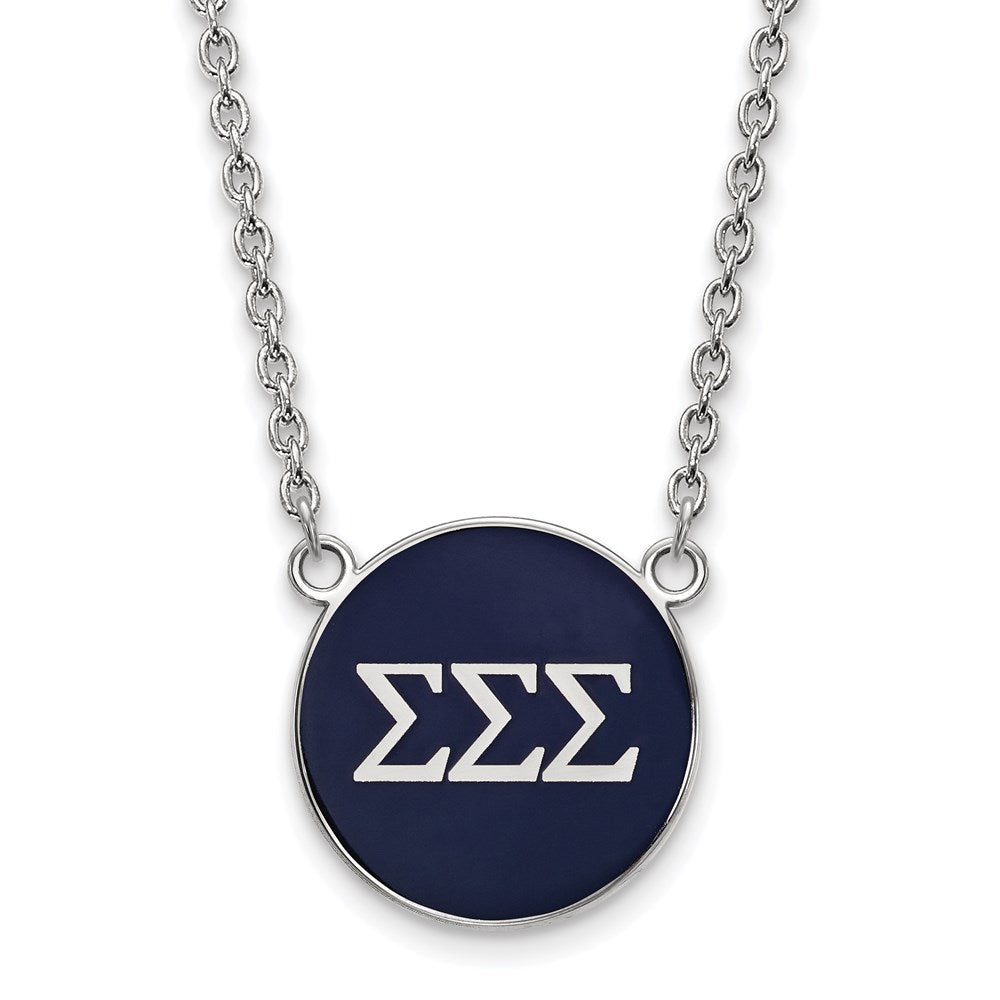 Sterling Silver Rhodium-plated LogoArt Sigma Sigma Sigma Sorority Greek Letters Large Color Enamel Pendant 18 inch Necklace