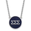 Sterling Silver Rhodium-plated LogoArt Sigma Sigma Sigma Sorority Greek Letters Large Color Enamel Pendant 18 inch Necklace