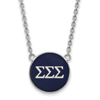 Sterling Silver Rhodium-plated LogoArt Sigma Sigma Sigma Sorority Greek Letters Large Color Enamel Pendant 18 inch Necklace