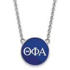 Sterling Silver Rhodium-plated LogoArt Theta Phi Alpha Sorority Greek Letters Large Color Enamel Pendant 18 inch Necklace