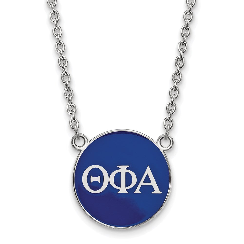 Sterling Silver Rhodium-plated LogoArt Theta Phi Alpha Sorority Greek Letters Large Color Enamel Pendant 18 inch Necklace