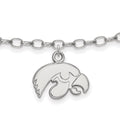Sterling Silver Rhodium-plated LogoArt University of Iowa Hawk 9 inch Anklet