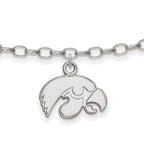 Sterling Silver Rhodium-plated LogoArt University of Iowa Hawk 9 inch Anklet