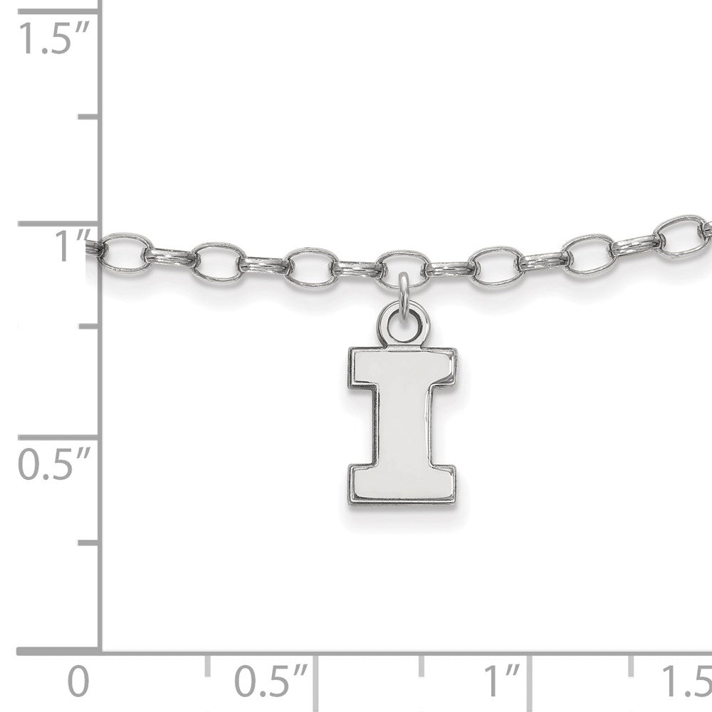 Sterling Silver Rhodium-plated LogoArt University of Illinois Letter I 9-inch Anklet