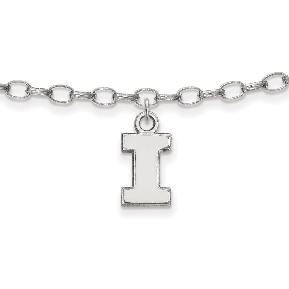 Sterling Silver Rhodium-plated LogoArt University of Illinois Letter I 9-inch Anklet