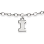 Sterling Silver Rhodium-plated LogoArt University of Illinois Letter I 9-inch Anklet