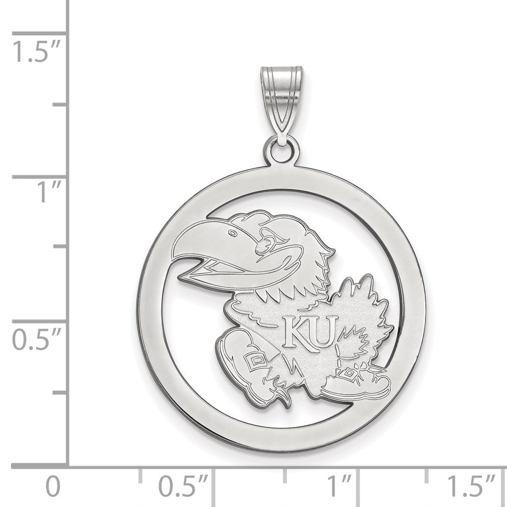 Sterling Silver Rhodium-plated LogoArt University of Kansas Jayhawk Large Circle Pendant