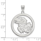 Sterling Silver Rhodium-plated LogoArt University of Kansas Jayhawk Large Circle Pendant