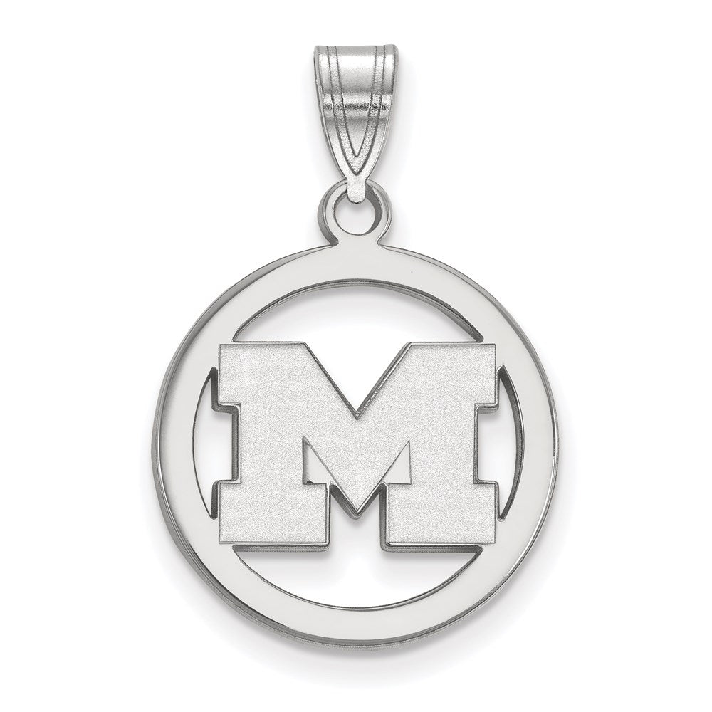 Sterling Silver Rhodium-plated LogoArt University of Michigan Letter M Medium Circle Pendant