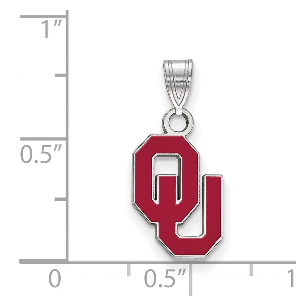 Sterling Silver Rhodium-plated LogoArt University of Oklahoma O-U Small Enameled Pendant