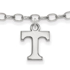 Sterling Silver Rhodium-plated LogoArt University of Tennessee Letter T 9 inch Anklet
