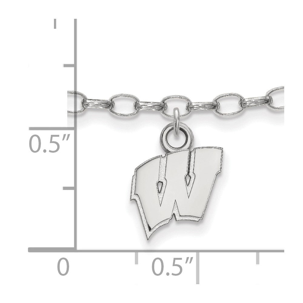 Sterling Silver Rhodium-plated LogoArt University of Wisconsin Letter W 9-inch Anklet