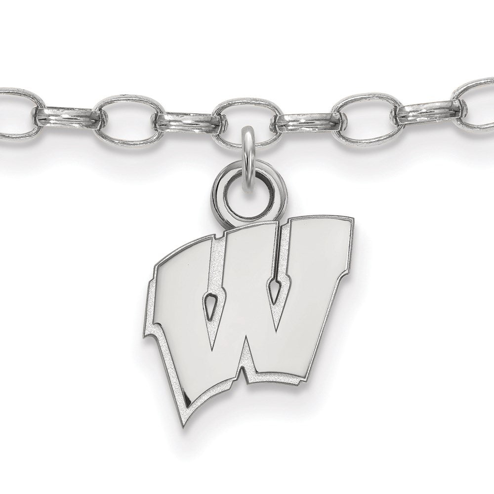 Sterling Silver Rhodium-plated LogoArt University of Wisconsin Letter W 9-inch Anklet