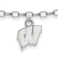 Sterling Silver Rhodium-plated LogoArt University of Wisconsin Letter W 9-inch Anklet
