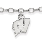 Sterling Silver Rhodium-plated LogoArt University of Wisconsin Letter W 9-inch Anklet