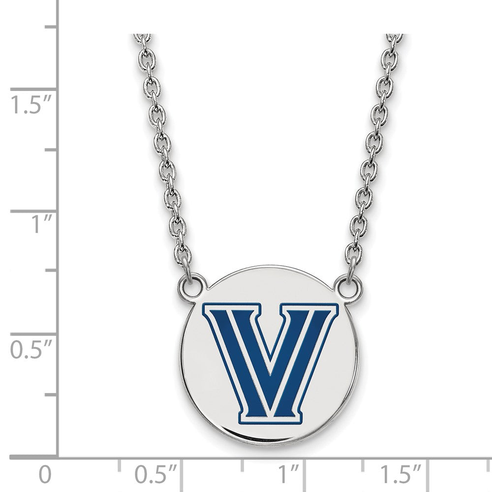 Sterling Silver Rhodium-plated LogoArt Villanova University Letter V Large Enameled Disc Pendant 18 inch Necklace