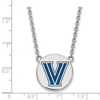 Sterling Silver Rhodium-plated LogoArt Villanova University Letter V Large Enameled Disc Pendant 18 inch Necklace