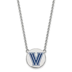 Sterling Silver Rhodium-plated LogoArt Villanova University Letter V Large Enameled Disc Pendant 18 inch Necklace