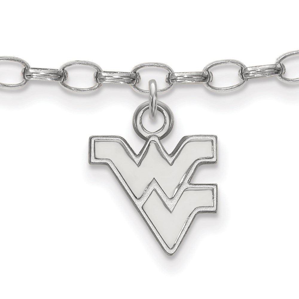Sterling Silver Rhodium-plated LogoArt West Virginia University W-V 9-inch Anklet